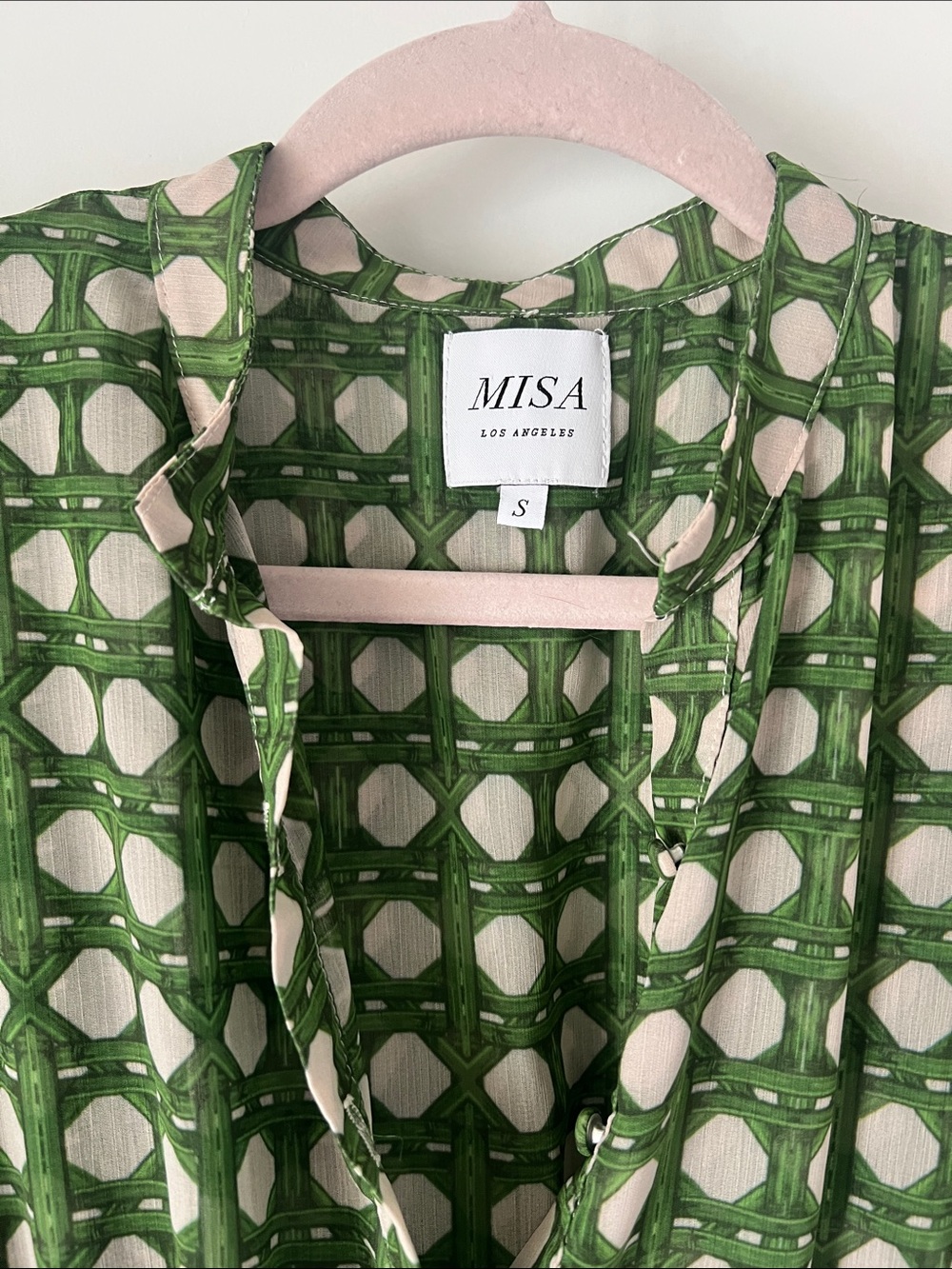 MISA Los Angeles Green Printed Short Sleeve Waist-Detail Dress - Picture 2 of 8